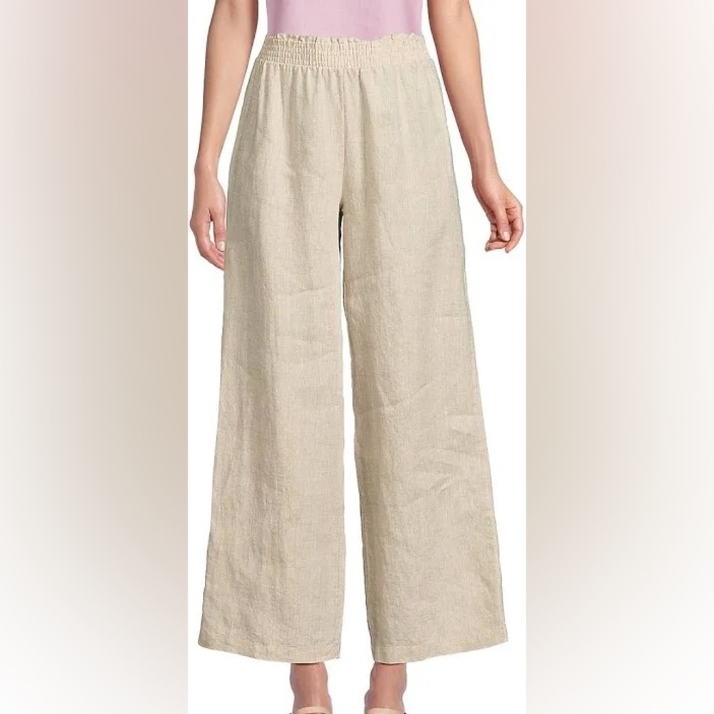 Baci 100% Linen Wide Leg Crop Pants Oatmeal